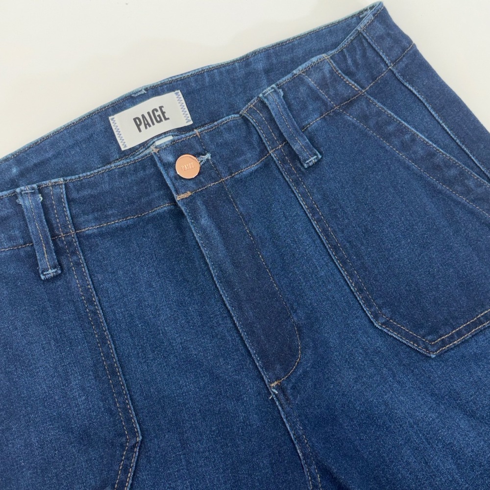 Paige Mayslie Straight Leg Utility Jeans Indigo Blue Size 30 Front Patch Pockets